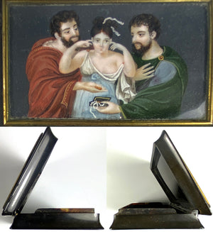 Antique French or Italian Table Snuff, Tortoise Shell and Portrait Miniature, a Naughty Courting Scene