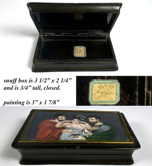 Antique French or Italian Table Snuff, Tortoise Shell and Portrait Miniature, a Naughty Courting Scene