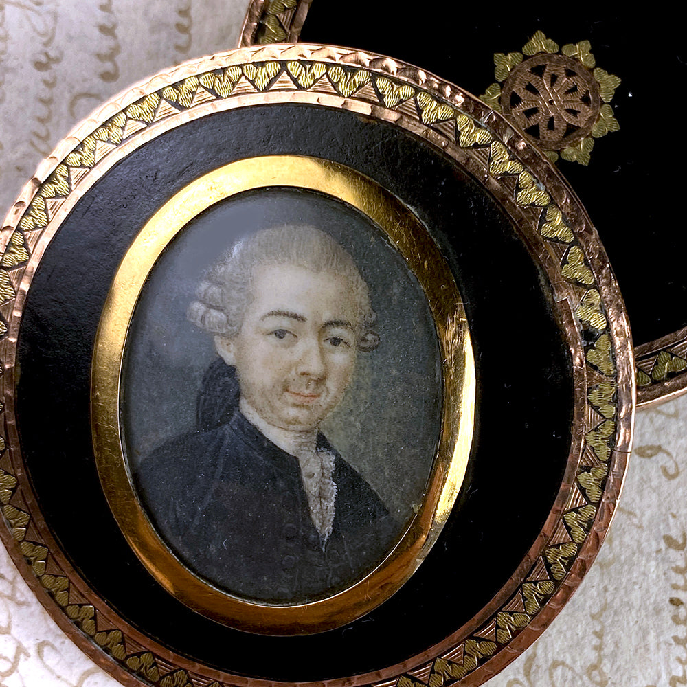 Antique c.1750 Portrait Miniature Snuff Box, 12k Yellow and Rose Gold on Tortoise Shell
