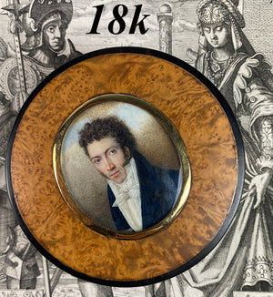 Superb c.1830 French Portrait Miniature Snuff Box, 18k Most Handsome Man, Excellent!