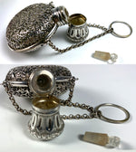 Antique 19th Century Chatelaine Scent or Perfume Bottle, Flask in Original Box