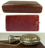 Antique 19th Century Chatelaine Scent or Perfume Bottle, Flask in Original Box