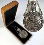 Antique 19th Century Chatelaine Scent or Perfume Bottle, Flask in Original Box