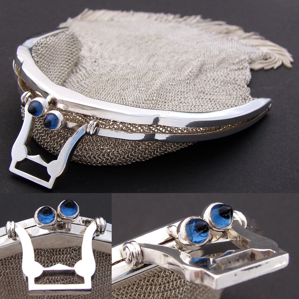 Gorgeous Antique .800 (nearly sterling) Silver 8.5" Mesh Purse, Hand Bag, Jeweled Clasp