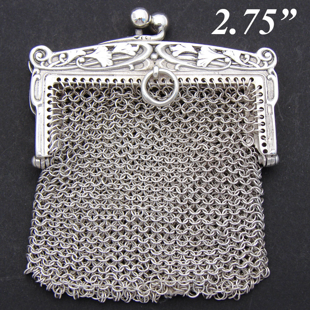 Tiny Antique French Sterling Silver Mesh Coin Purse, Doll Sized, Art Nouveau