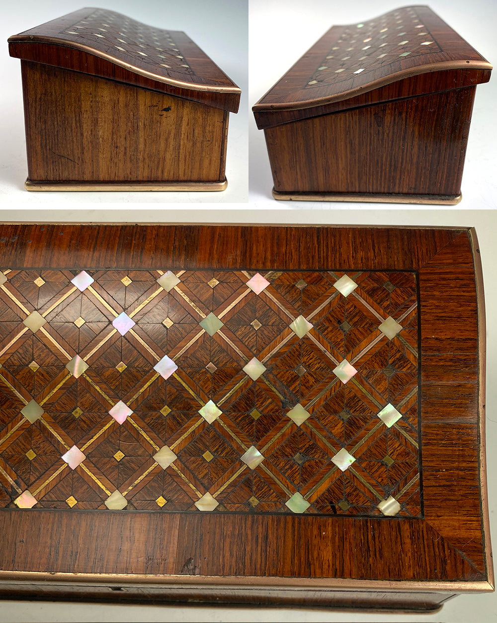 Opulent Antique TAHAN, Paris, Kingwood Desk Box w Double Inkwells, Pen Tray