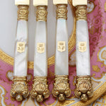 Antique French 18k Gold on Sterling Silver Vermeil & Mother of Pearl 4pc Knife Set, Crowns