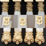 Antique French 18k Gold on Sterling Silver Vermeil & Mother of Pearl 4pc Knife Set, Crowns