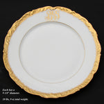 Elegant set of 12 Gold Enamel Rim, Monogram Dinner Plates, 19th C.T&V Limoges France 9.5"