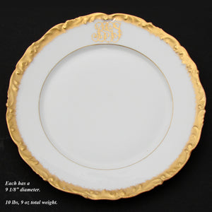 Elegant set of 12 Gold Enamel Rim, Monogram Dinner Plates, 19th C.T&V Limoges France 9.5"