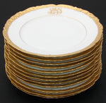 Elegant set of 12 Gold Enamel Rim, Monogram Dinner Plates, 19th C.T&V Limoges France 9.5"