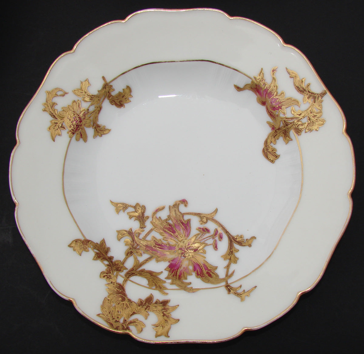 Antique Haviland French 6pc Set of 9" Soup Bowls, Hand Painted Raised Gold Flowers,