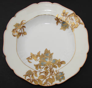 Antique Haviland French 6pc Set of 9" Soup Bowls, Hand Painted Raised Gold Flowers,