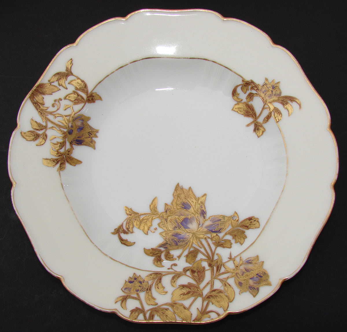 Antique Haviland French 6pc Set of 9" Soup Bowls, Hand Painted Raised Gold Flowers,