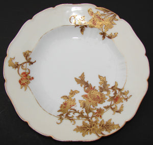 Antique Haviland French 6pc Set of 9" Soup Bowls, Hand Painted Raised Gold Flowers,