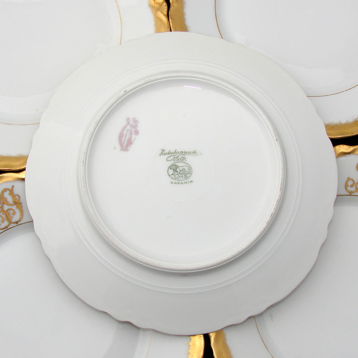 Set of 6 Antique Dessert Plates 6pc, 7 3/4" Gold Enamel and Elegant Monogram Bavari-)*++++++++++++