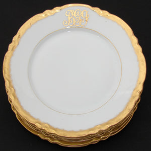 Set of 6 Antique Dessert Plates 6pc, 7 3/4" Gold Enamel and Elegant Monogram Bavari-)*++++++++++++