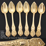 Elegant Antique French 18k Gold on Sterling Silver "Vermeil" 6pc Teaspoon Set, "Dean" Inscription