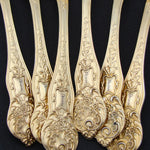 Elegant Antique French 18k Gold on Sterling Silver "Vermeil" 6pc Teaspoon Set, "Dean" Inscription