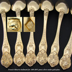 Elegant Antique French 18k Gold on Sterling Silver "Vermeil" 6pc Teaspoon Set, "Dean" Inscription