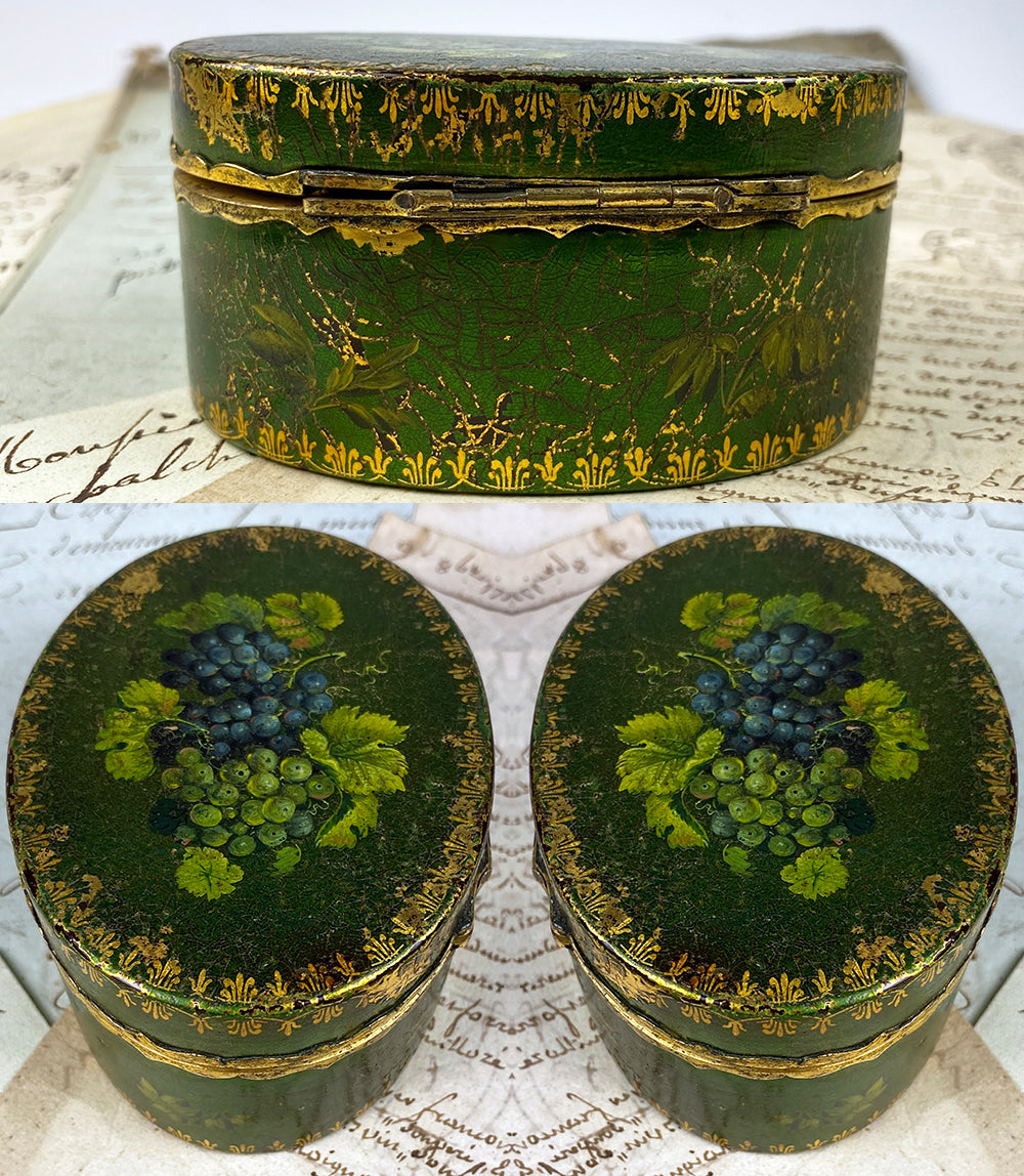 Antique 18th - 19th Century French Table Snuff Box, Vernis Martin Hand Painted Wood