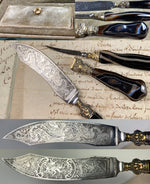 Antique French 18th Century Writer's Set, Box, Letter Opener, Sceau, Seal, Agate & Engraved Hunter