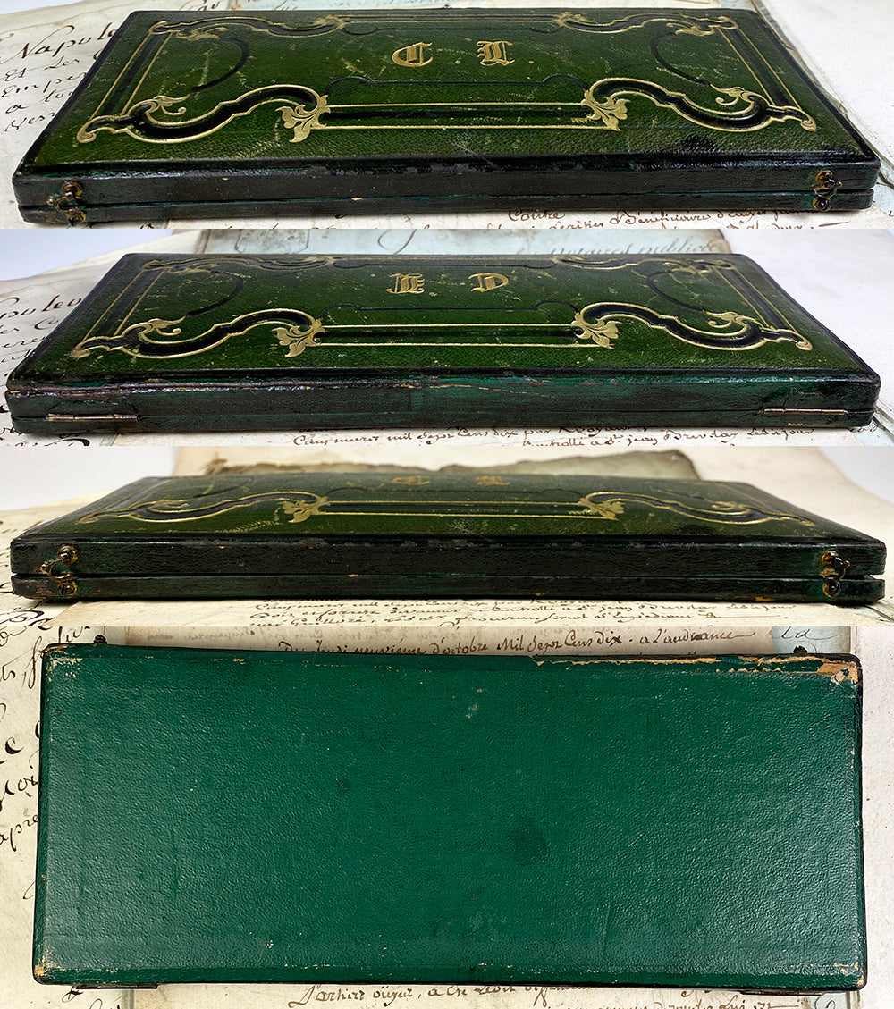 Antique French 18th Century Writer's Set, Box, Letter Opener, Sceau, Seal, Agate & Engraved Hunter