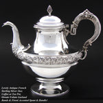 Elegant Antique French Sterling Silver 36oz Coffee or Tea Pot, Ornate Foliage Garland