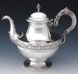 Elegant Antique French Sterling Silver 36oz Coffee or Tea Pot, Ornate Foliage Garland