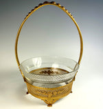 Charming Antique French Ormolu Basket with Cut Crystal Bowl, Flower or Bonbon Vase