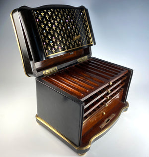 Fine Antique French Napoleon III Boulle & Ebony 11" x 7.5" Cigar Cabinet, Chest, Box, c.1850