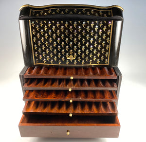 Fine Antique French Napoleon III Boulle & Ebony 11" x 7.5" Cigar Cabinet, Chest, Box, c.1850