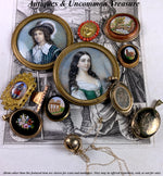 Antique Victorian Era 10k Gold Face Bracelet or Necklace Clasp, Portrait Miniature Porcelain