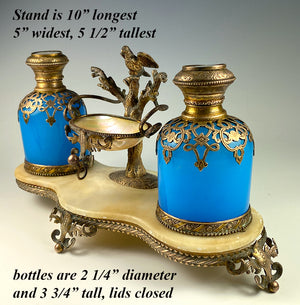 Fine Antique French Opaline Cologne Bottle Caddy, Eglomise Souvenir, Paris Vanity Stand