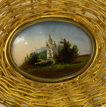 Rare Antique Grand Tour Souvenir Basket, Eglomise Landscape Painting of Russia, Onion Dome Church