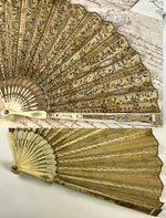 Charming 19th Century French Bone and Embroidered Silk, Sequin 18.5 cm Hand Fan with Flirt