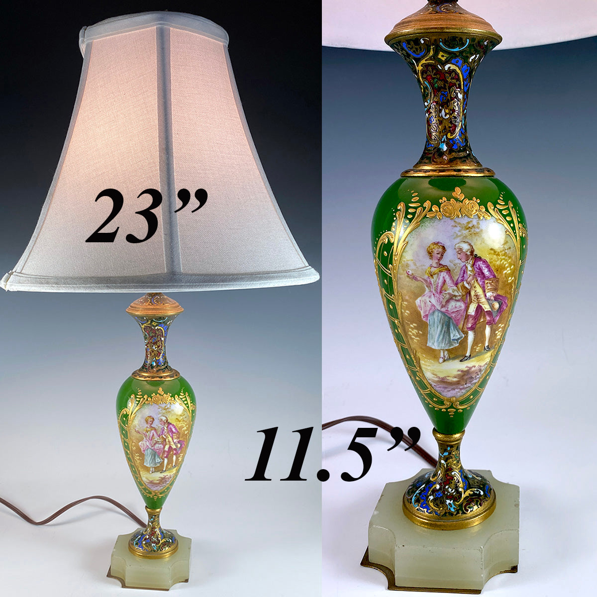 Antique French Porcelain and Champleve Enamel Vase is a Superb Lamp 23" Tall