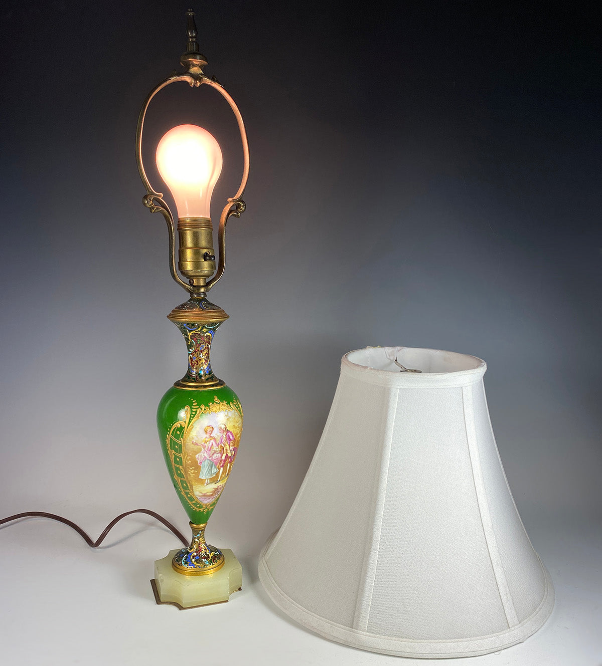 Antique French Porcelain and Champleve Enamel Vase is a Superb Lamp 23" Tall