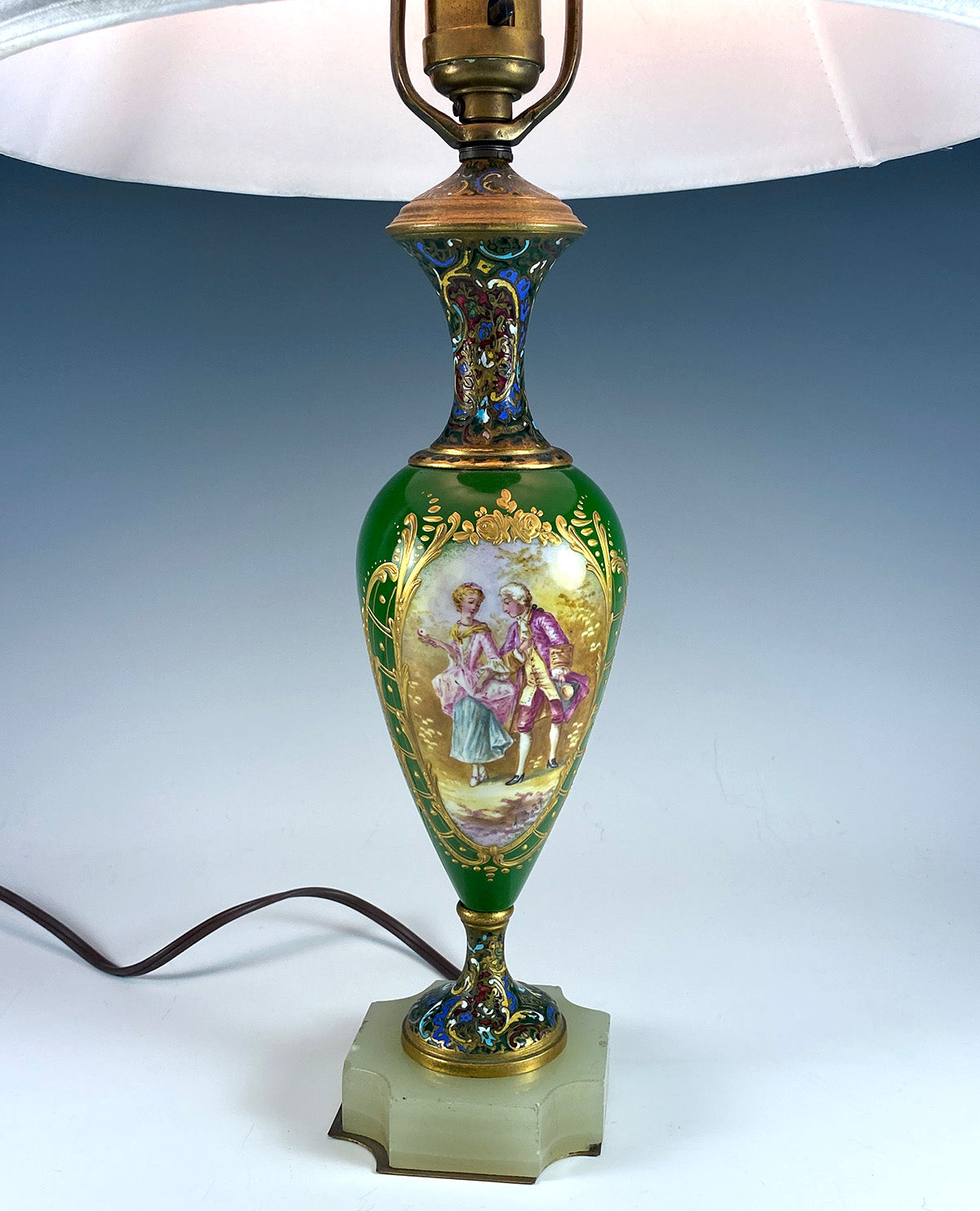 Antique French Porcelain and Champleve Enamel Vase is a Superb Lamp 23" Tall