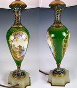 Antique French Porcelain and Champleve Enamel Vase is a Superb Lamp 23" Tall