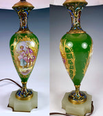 Antique French Porcelain and Champleve Enamel Vase is a Superb Lamp 23" Tall