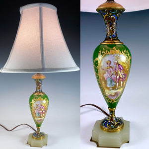 Antique French Porcelain and Champleve Enamel Vase is a Superb Lamp 23" Tall