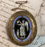 Superb Antique Tiny Tesserae & 14k Italian Victorian Era Large Micro Mosaic Brooch, Angel