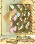 Antique French Mother of Pearl Parquet and Engraved 4" x 3" Calling Card Case, Excellent