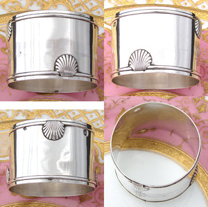 Antique French Sterling Silver 2" Napkin Ring, Seashell Accents, JP Monogram