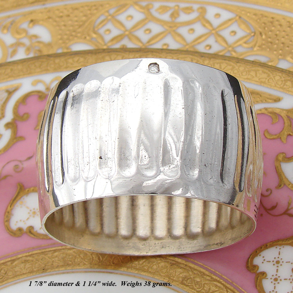 Antique French Sterling Silver Rounded Napkin Ring, Columnar, FE Monogram