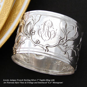 Lovely Antique French Art Nouveau Sterling Silver Napkin Ring, Sinuous Floral Decoration