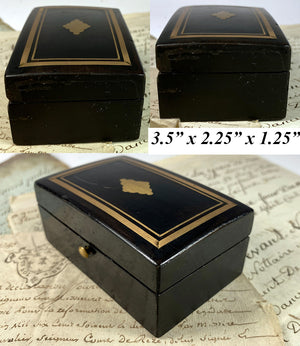 Antique French Jewelry or Pocket Watch Box, Napoleon III Brass Stringing & Cartouche