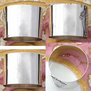 Antique French Sterling Silver Napkin Ring, Raised Floral Bow & Ribbon Top Medallion, Monogram