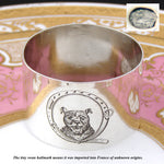 Charming Antique French Hallmarked Sterling Silver Napkin Ring, Rare Bear or Dog Figure